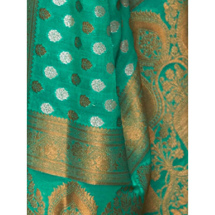 Odette Green Silk Blend Woven Saree with Unstitched Blouse