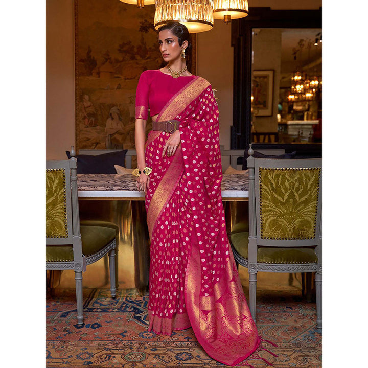 Odette Pink Silk Blend Woven Saree with Unstitched Blouse