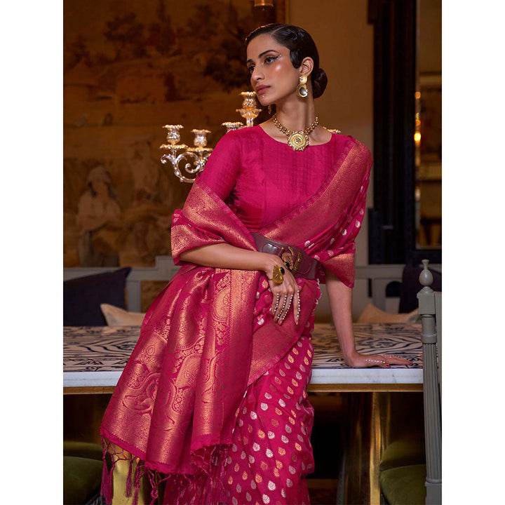 Odette Pink Silk Blend Woven Saree with Unstitched Blouse