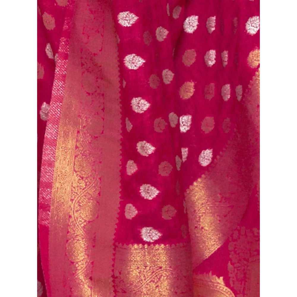 Odette Pink Silk Blend Woven Saree with Unstitched Blouse