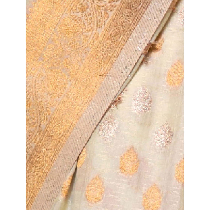 Odette Off White Silk Blend Woven Saree with Unstitched Blouse