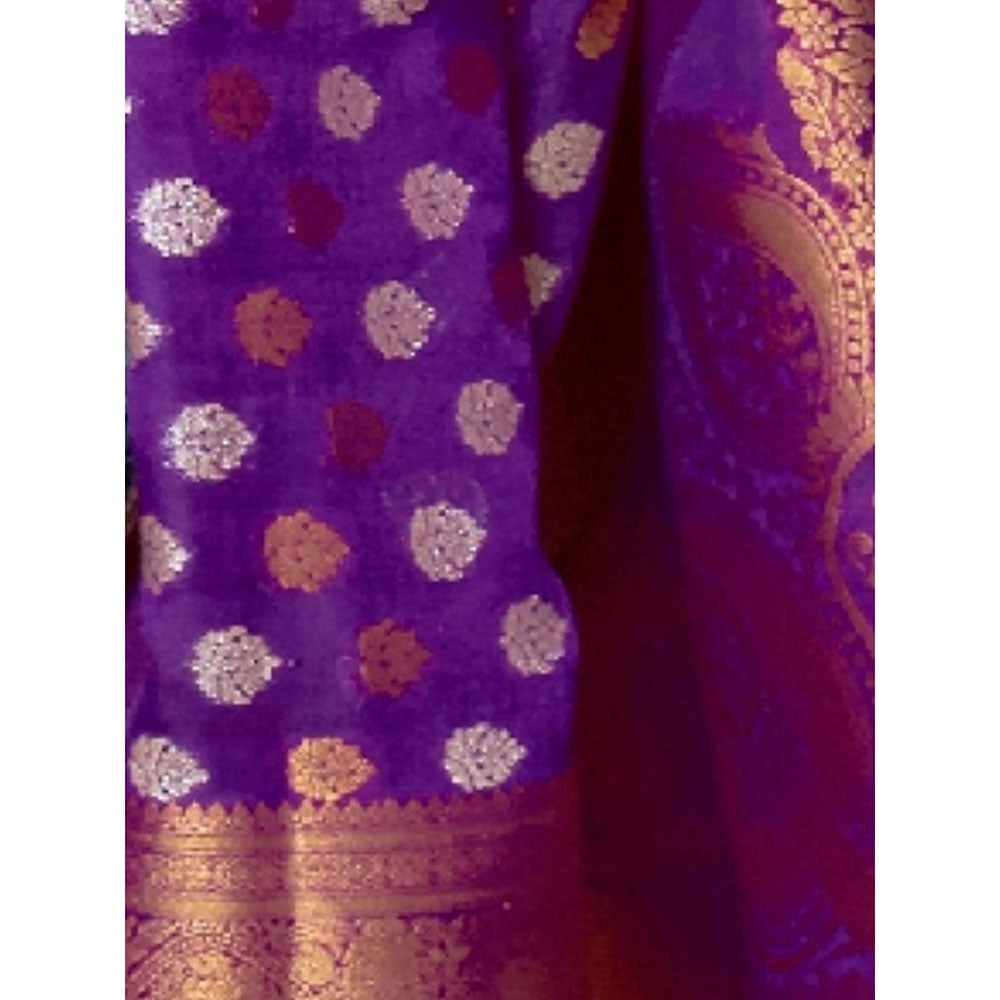 Odette Purple Silk Blend Woven Saree with Unstitched Blouse