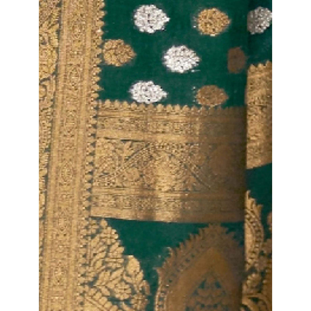 Odette Green Silk Blend Woven Saree with Unstitched Blouse