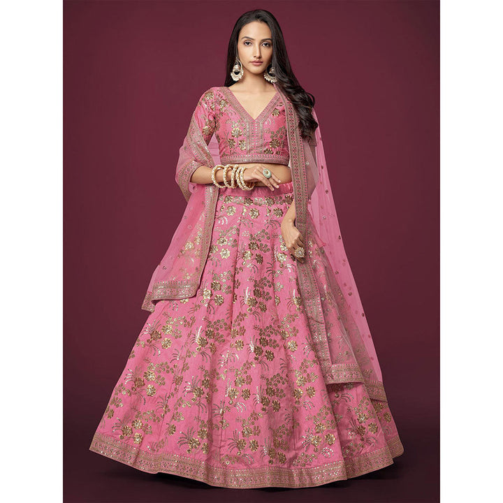 Odette Light Pink Embroidered Semi Stitched Lehenga, Unstitched Blouse & Dupatta (Set of 3)