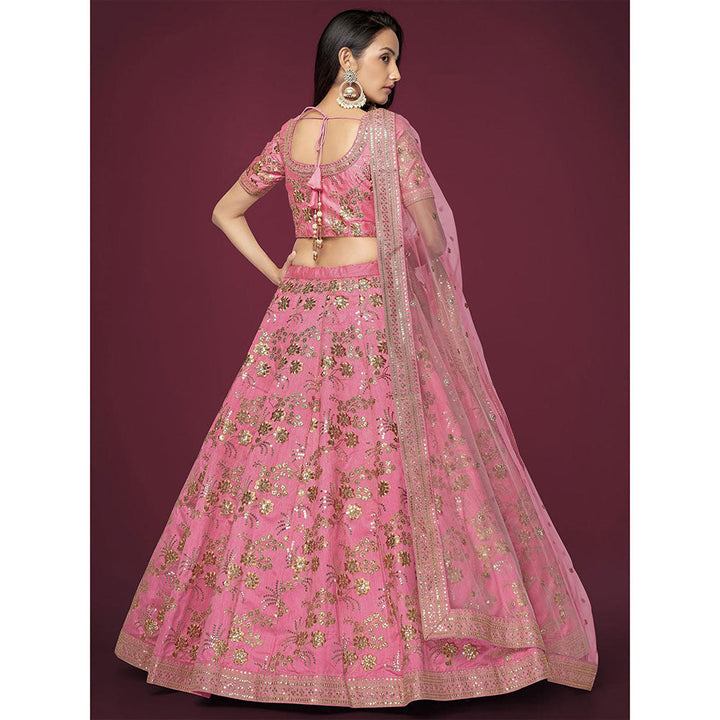 Odette Light Pink Embroidered Semi Stitched Lehenga, Unstitched Blouse & Dupatta (Set of 3)