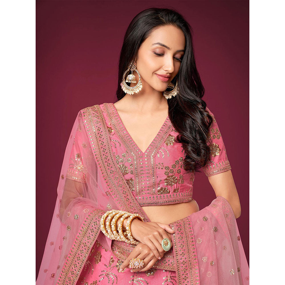 Odette Light Pink Embroidered Semi Stitched Lehenga, Unstitched Blouse & Dupatta (Set of 3)