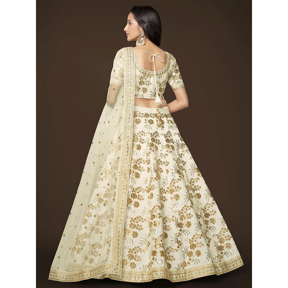 Odette Off White Embroidered Semi Stitched Lehenga, Unstitched Blouse & Dupatta (Set of 3)