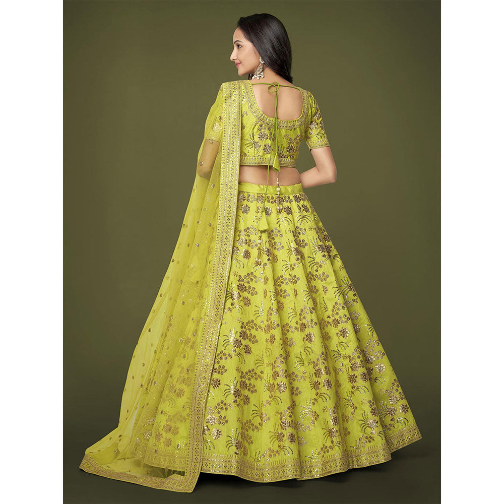 Odette Green Embroidered Semi Stitched Lehenga with Unstitched Blouse & Dupatta (Set of 3)