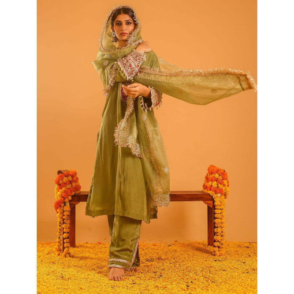 OHH CROW Green Straight Length Kurta with Pant and Dupatta (Set of 3)