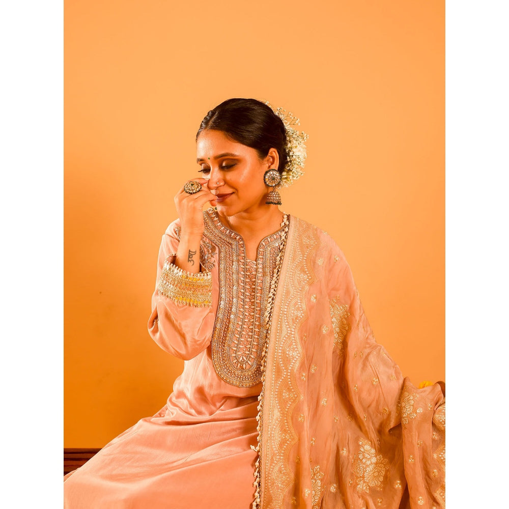 OHH CROW Pink Straight Length Kurta with Pant and Dupatta (Set of 3)