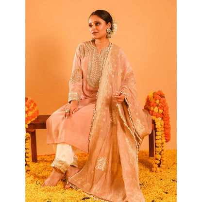 OHH CROW Pink Straight Length Kurta with Pant and Dupatta (Set of 3)