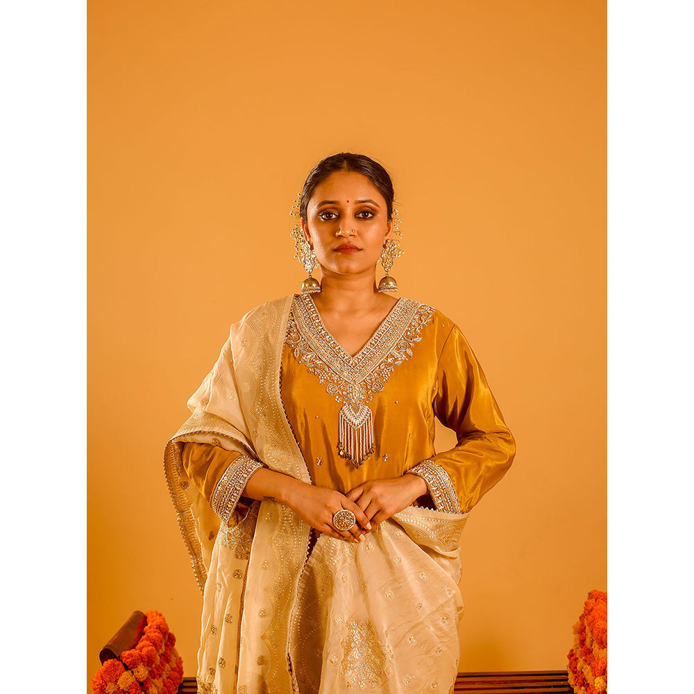 OHH CROW Gold Straight Length Kurta with Pant and Dupatta (Set of 3)