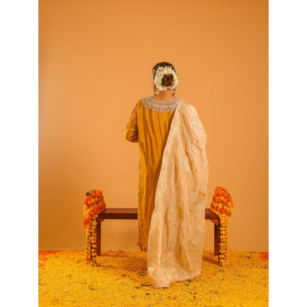 OHH CROW Gold Straight Length Kurta with Pant and Dupatta (Set of 3)