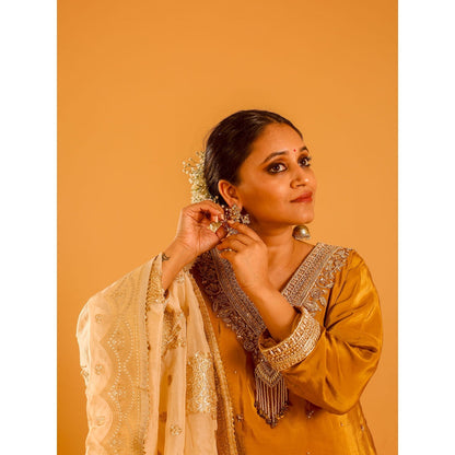 OHH CROW Gold Straight Length Kurta with Pant and Dupatta (Set of 3)