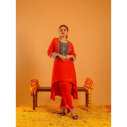 OHH CROW Rust High Low Kurta with Pant (Set of 2)