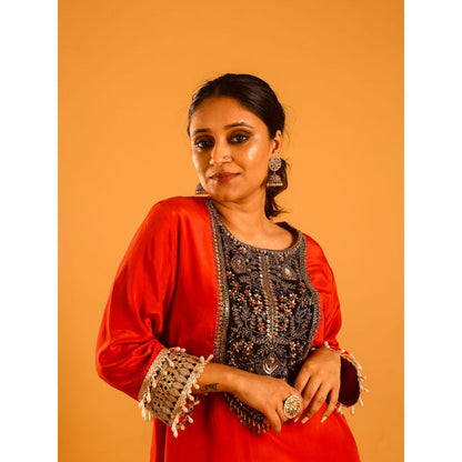 OHH CROW Rust High Low Kurta with Pant (Set of 2)