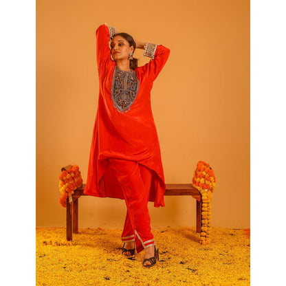 OHH CROW Rust High Low Kurta with Pant (Set of 2)