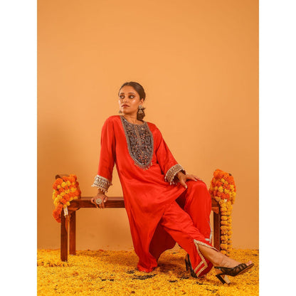 OHH CROW Rust High Low Kurta with Pant (Set of 2)