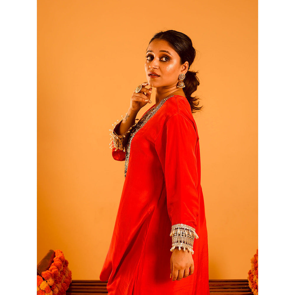 OHH CROW Rust High Low Kurta with Pant (Set of 2)