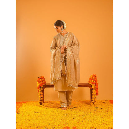 OHH CROW Beige Straight Length Kurta with Pant and Dupatta (Set of 3)
