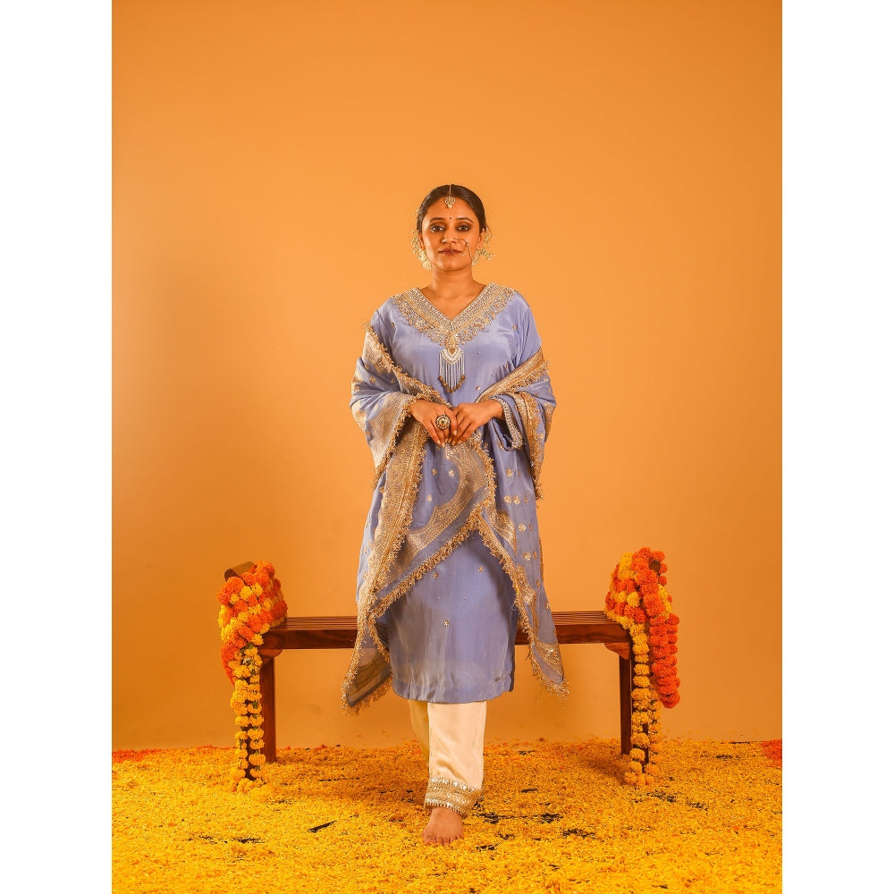 OHH CROW Blue Straight Length Kurta with Pant and Dupatta (Set of 3)