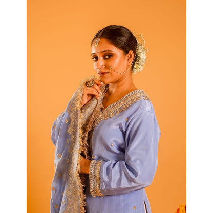 OHH CROW Blue Straight Length Kurta with Pant and Dupatta (Set of 3)