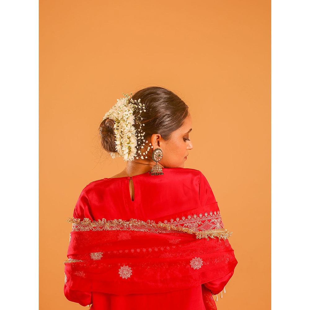 OHH CROW Red Straight Length Kurta with Pant and Dupatta (Set of 3)