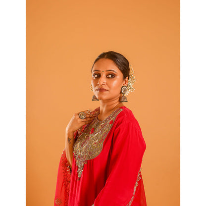 OHH CROW Red Straight Length Kurta with Pant and Dupatta (Set of 3)