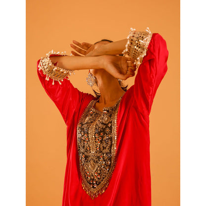 OHH CROW Red High Low Kurta with Pant (Set of 2)