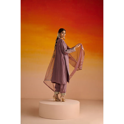 OHH CROW Purple Embroidered Opara Silk Kurta with Pant and Dupatta (Set of 3)