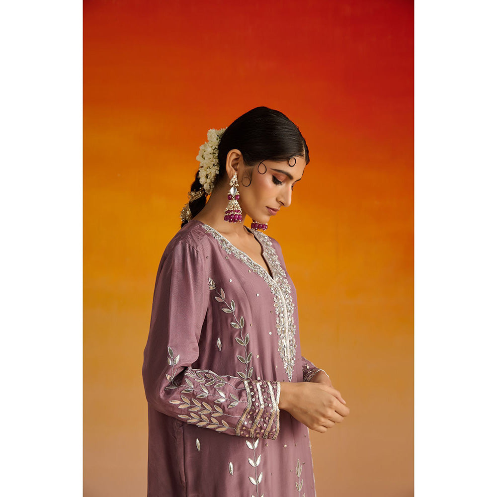 OHH CROW Purple Embroidered Opara Silk Kurta with Pant and Dupatta (Set of 3)