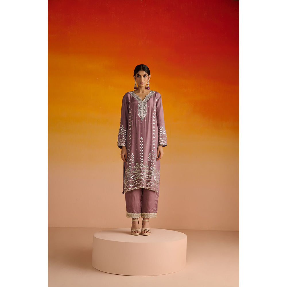 OHH CROW Purple Embroidered Opara Silk Kurta with Pant and Dupatta (Set of 3)