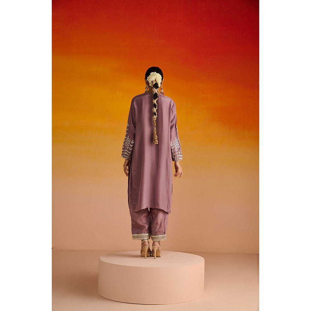 OHH CROW Purple Embroidered Opara Silk Kurta with Pant and Dupatta (Set of 3)