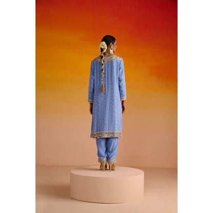 OHH CROW Blue Embroidered Crepe Kurta with Pant and Dupatta (Set of 3)