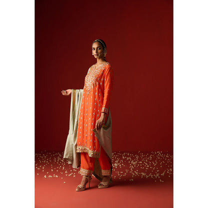 OHH CROW Orange Embroidered Crepe Kurta with Pant and Dupatta (Set of 3)
