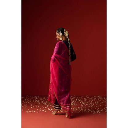 OHH CROW Purple Embroidered Chanderi Kurta with Pant and Dupatta (Set of 3)