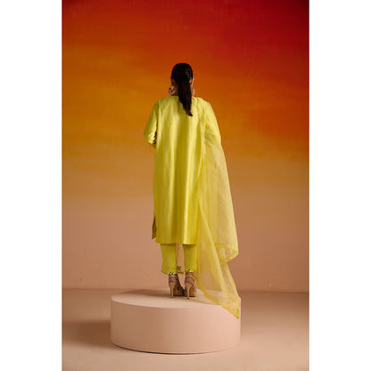 OHH CROW Yellow Embroidered Raw Silk Kurta with Pant and Dupatta (Set of 3)