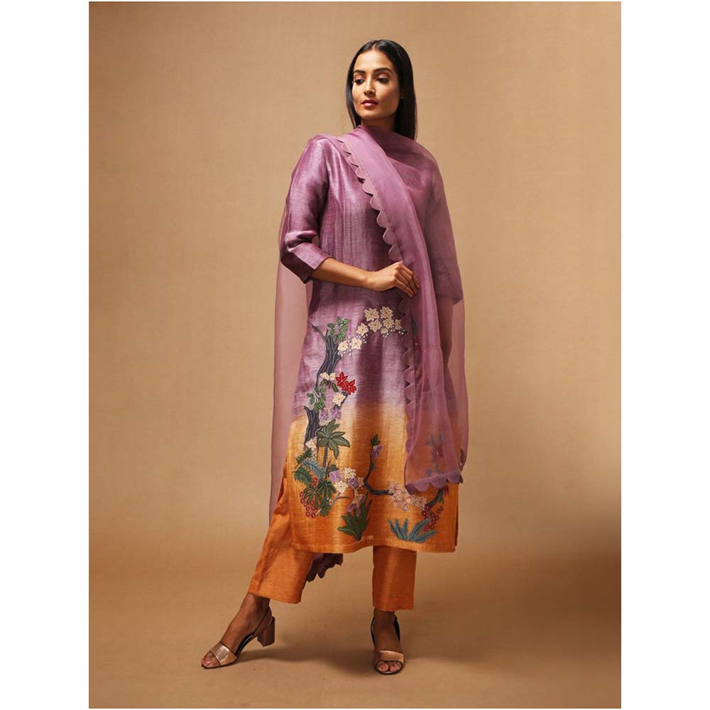 OJA Floris Purple Kurta and Trouser with Dupatta (Set of 3)