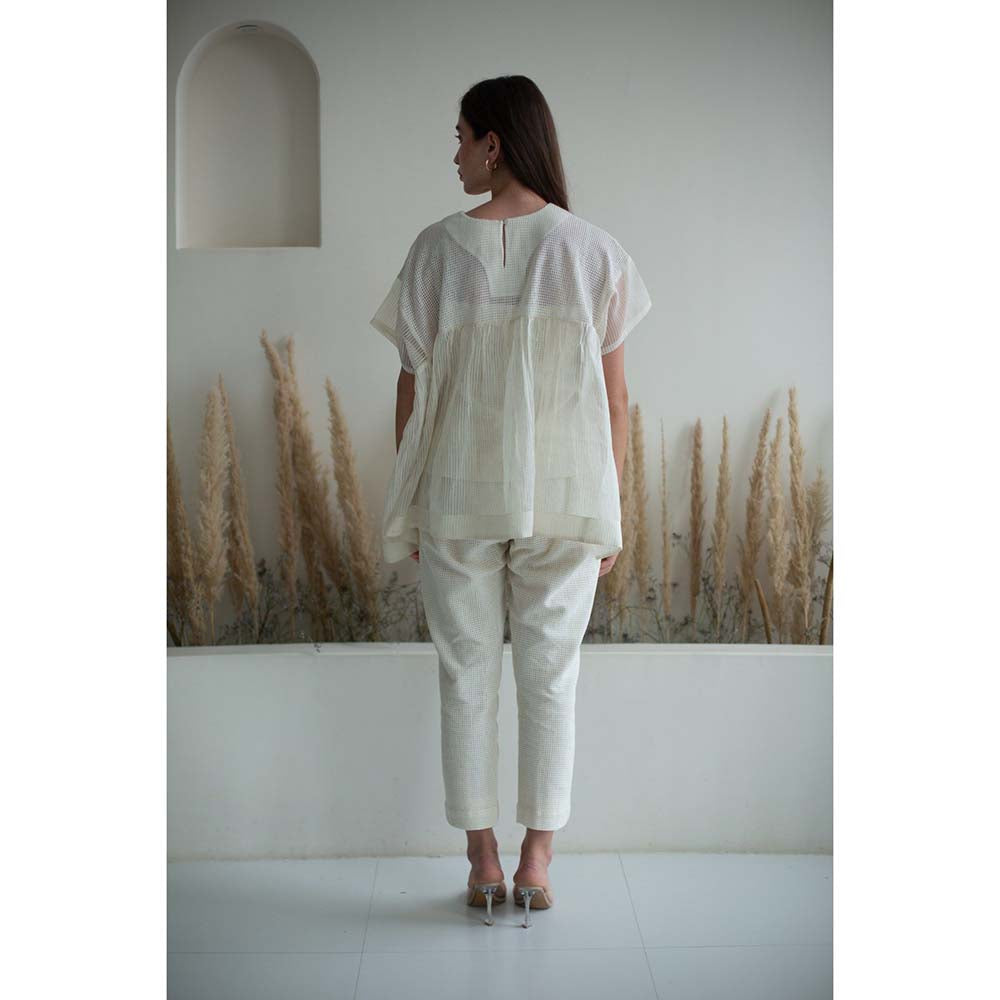 OJA Fern White Half Sleeve Embroidered Co-Ord (Set of 3)