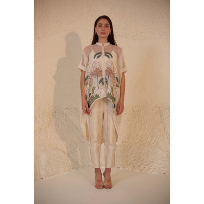 OJA Fern White Linen Embroidered Co-Ord (Set of 3)