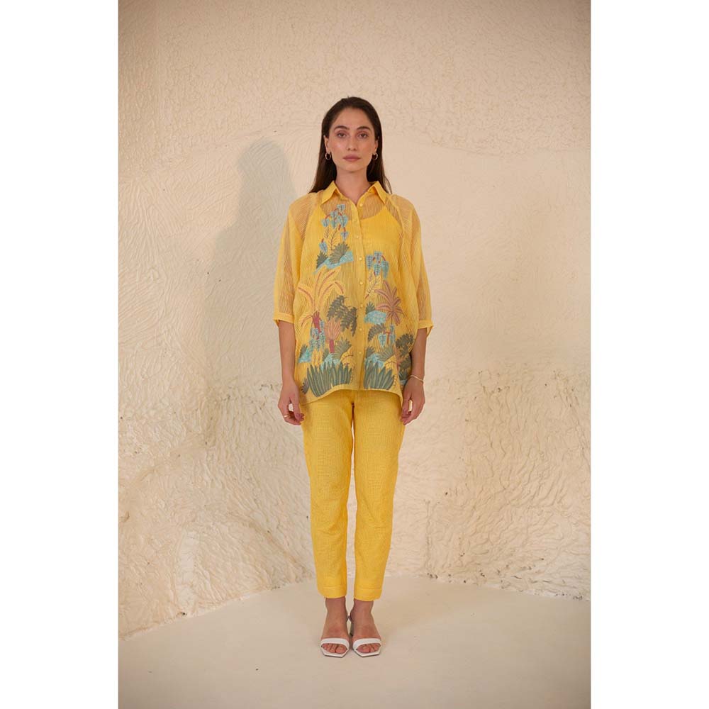 OJA Fern Pastel Yellow Embroidered 3 Piece Co-Ord (Set of 3)