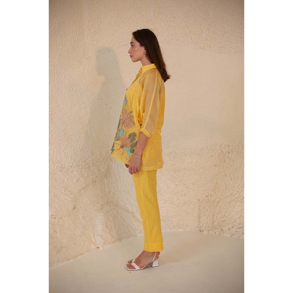 OJA Fern Pastel Yellow Embroidered 3 Piece Co-Ord (Set of 3)