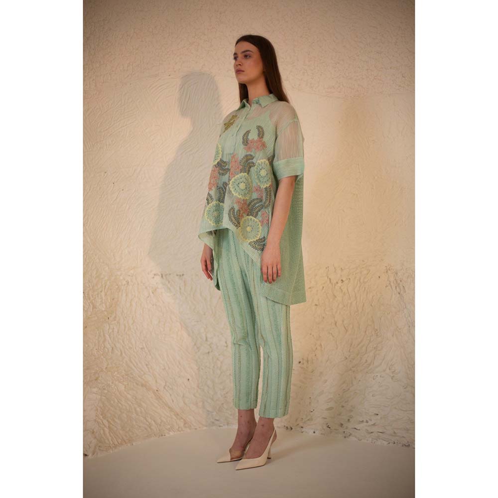 OJA Fern Mint Green Embroidered Co-Ord (Set of 3)