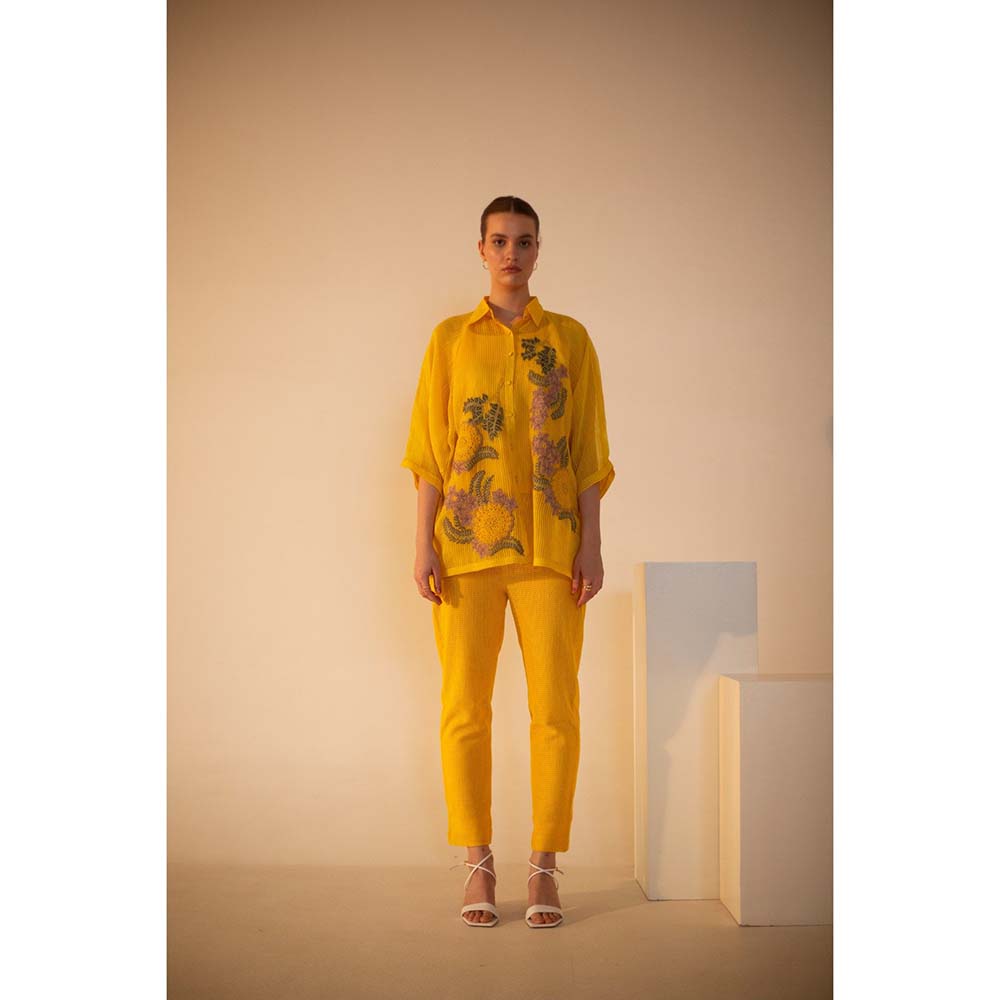 OJA Fern Yellow Embroidered 3 Piece Co-Ord (Set of 3)