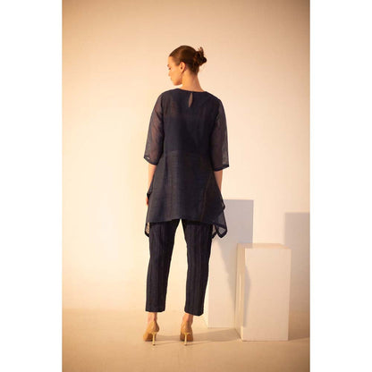 OJA Fern Midnight Blue Embroidered Co-Ord (Set of 3)