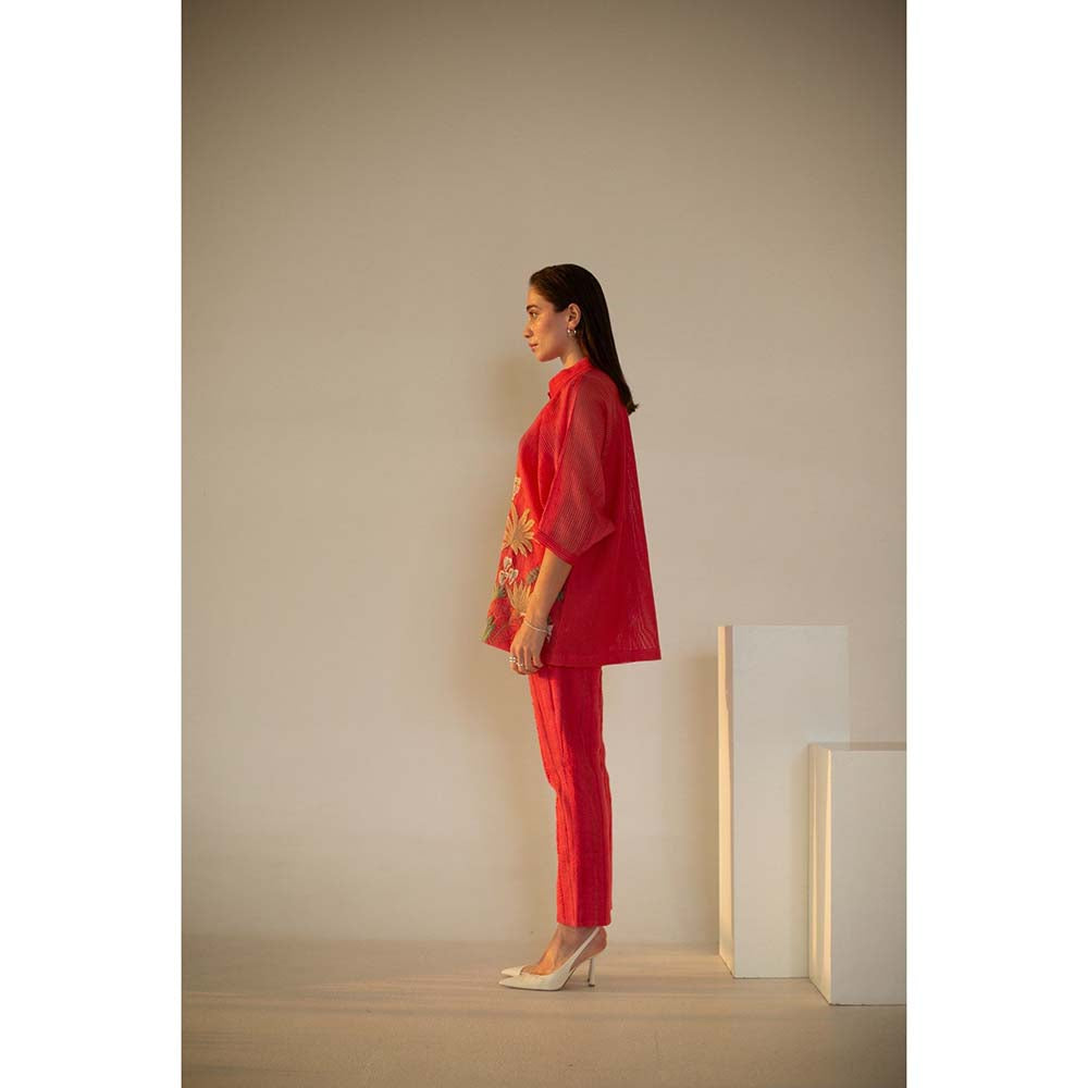 OJA Fern Coral Red Linen Co-Ord (Set of 3)