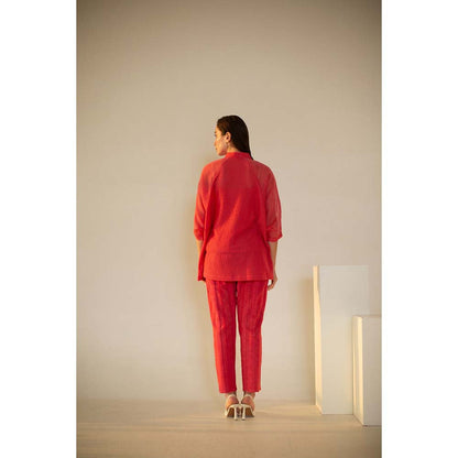 OJA Fern Coral Red Linen Co-Ord (Set of 3)