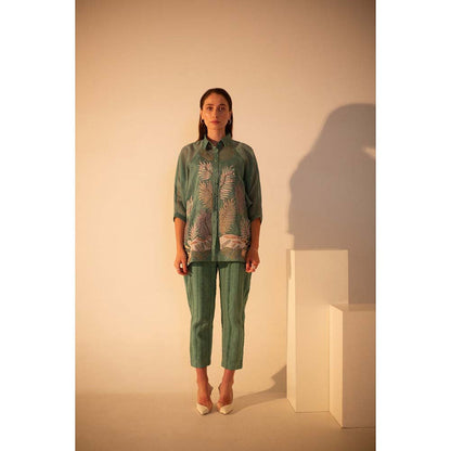 OJA Fern Pine Green Embroidered Co-Ord (Set of 3)