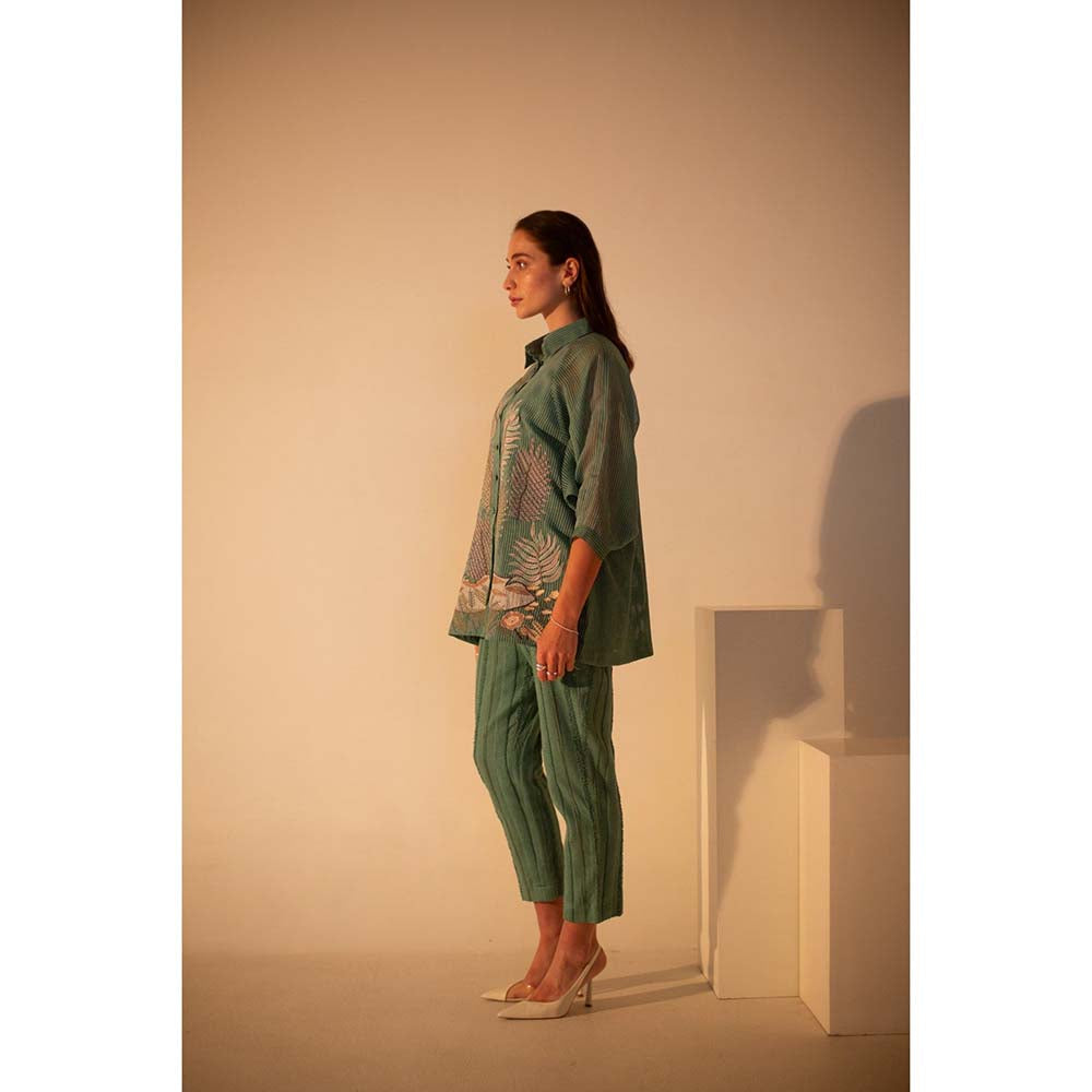 OJA Fern Pine Green Embroidered Co-Ord (Set of 3)