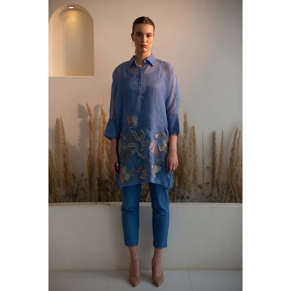 OJA Fern Electric Blue Kurti and Pant with Inner (Set of 3)